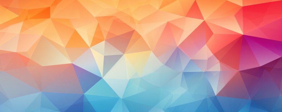 Abstract triangle wallpaper in light colorful pastel colors, banner panorama. Generative ai.
