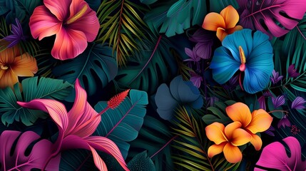 Colorful Flowers and Leaves Poster Background

