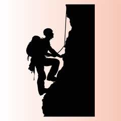 Hiking mountain black silhouette. Different pose and type hiker on mountain vector silhouette