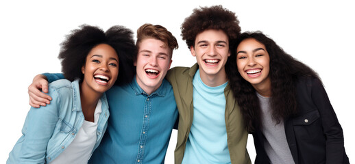 Hugging happy freshmen students of different nationalities, best friends, cut out. Multiracial concept - Powered by Adobe