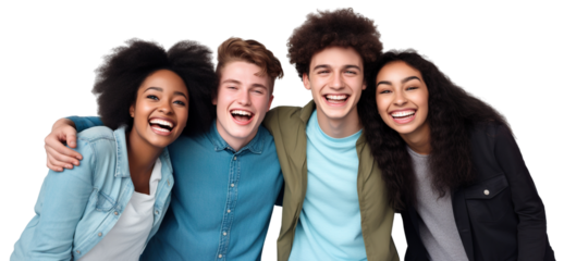 Hugging happy freshmen students of different nationalities, best friends, cut out. Multiracial concept