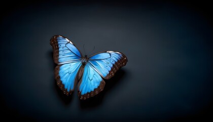 Fototapeta na wymiar Single blue morpho butterfly on dark background 