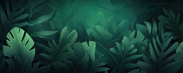 Wallpaper of exotic dark green leaves with different type of green shades, panorama. Generative ai.