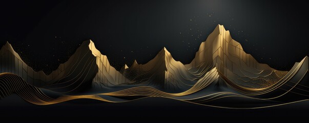 Abstract nature wallpaper with mountains of gold lines, banner panorama. Generative ai. - obrazy, fototapety, plakaty