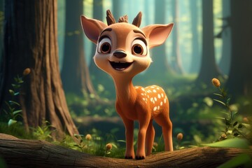 Cute Cartoon Deer Character in a Forest