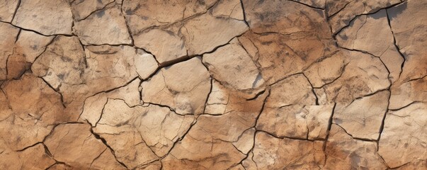 Texture of dry cracked ground surface with sunset light, climate change, banner panorama. Generative Ai.