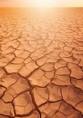Texture of dry cracked ground surface with sunset light, climate change. Generative Ai.