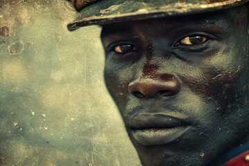 Nigeria soldier close up. Soldier of Nigeria old detailed photography texture