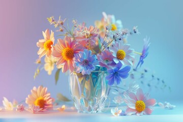 Glass of fresh spring flowers in vase. Generative AI