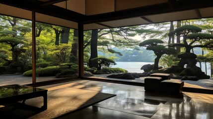 Fototapeta premium View from the beautiful residence to Japan Garden