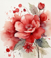  Bouquet of watercolor flowers. AI