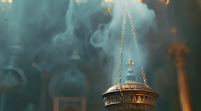 cencer with a smoke in russian ortodox church.