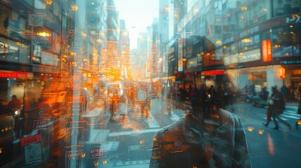 a window display with street reflections, focusing on the layering of inside and outside worlds