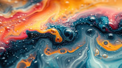 an abstract art piece featuring drip painting technique, capturing the fluidity of paint and the...