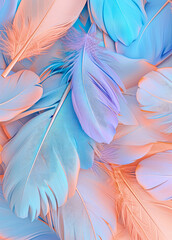 Pastel soft background, silky soft feathers of delicate light pastel colors and softness. Minimal romantic feathered concept.