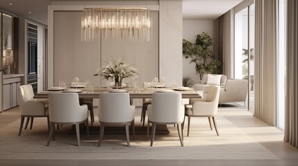 Fototapeta premium Design an understated luxury dining room with a neutral color palette, sleek furniture, and subtle metallic accentsar