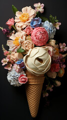 Waffle cone with beautiful flowers