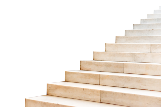 Marble staircase with stone stairs in building in PNG isolated on transparent background