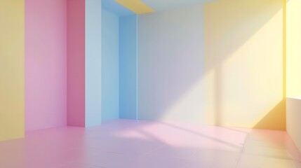 Empty Room Wall - Blue, Pink, and Yellow Pastel Colors

