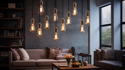 Enhance the loft atmosphere with statement pendant lights and Edison bulbs for an edgy and industrial touchar