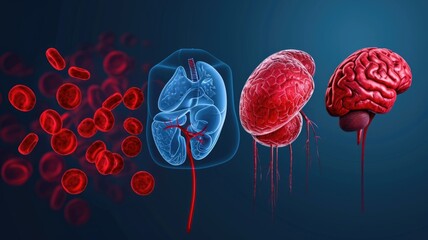Depictions of organs affected by thrombosis, such as the heart, lungs, or brain, indicating blocked blood flow - obrazy, fototapety, plakaty