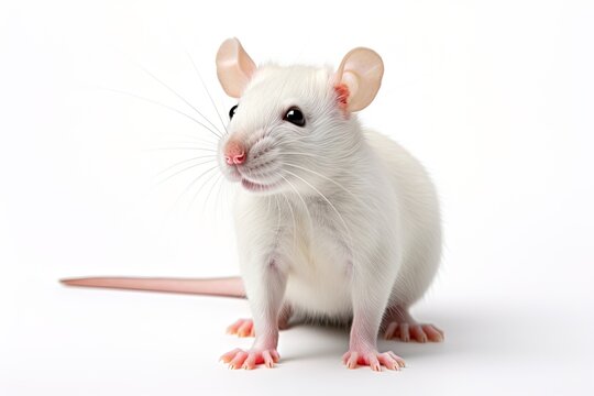 closeup white laboratory rat mouse on a white background
