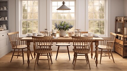 Include a farmhouse dining table with mismatched chairs for a relaxed and inviting eating area within the heart of the homear