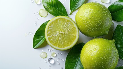Green lemon with leaf, captured against a white background, offering plenty of space for text.