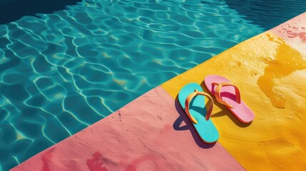 The simple yet iconic image of flip flops on the floor, symbolizes relaxing days at the beach and carefree adventures.