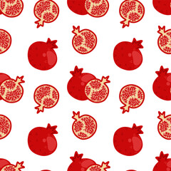 Pomegranate seamless pattern on a white background. Cute hand drawn illustration
