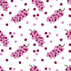 Red grape seamless pattern on a white background. Cute hand drawn illustration