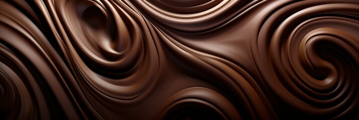 texture of bitter or milk chocolate close-up, banner with space for text sweets. concept, chocolate, liquid, spirals, background, dark, sugar