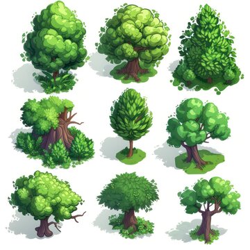 Mobile game environment asset: a set of trees in isometric view.