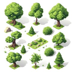 Collection of tree in isometric view , created as a mobile game environment asset - obrazy, fototapety, plakaty