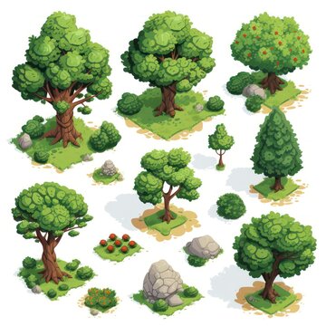 Collection of tree in isometric view , created as a mobile game environment asset