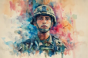 Pakistan soldier close up Illustration. Modern soldier of Pakistan watercolor colors Illustration