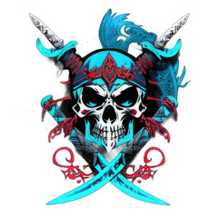 Naklejka premium Illustrations of pirate skulls, samurai skulls, blue monster skulls for mascots, t-shirt images