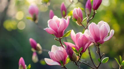Obraz premium Spring background with blooming magnolias.