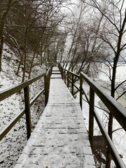wooden bridge in winter