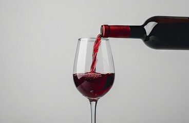 red wine pours from a bottle into a glass