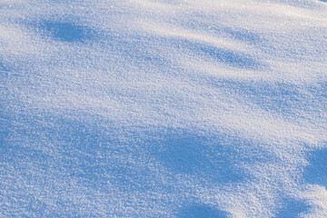 Fresh, snowy surface in sunny weather during the day.