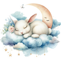 Sleeping Baby Bunny Watercolor Clipart Ai Generated