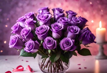 a romantic gift idea for Valentine's Day, featuring a bouquet of purple roses