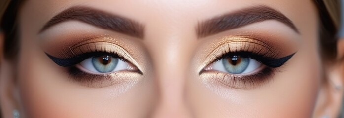 Eye makeup closeup. Very beautiful eyes. To advertise cosmetics for eyes. Beautiful female eyes with long lashes. beautiful make-up and eyebrows. Beautiful blue eyes. Makeup and Cosmetology concept