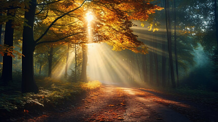 Autumn forest nature Vivid morning in colorful