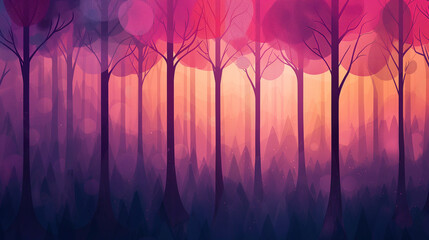Obraz premium Abstract forest scene with stylized, geometric trees and a gradient of magical, twilight colors