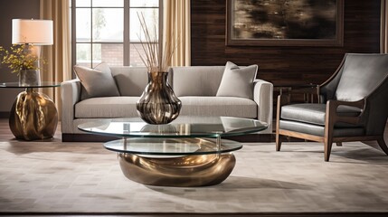 Incorporate a blend of materials, such as a glass coffee table with a wooden base or a mix of metal and upholstered furniturear