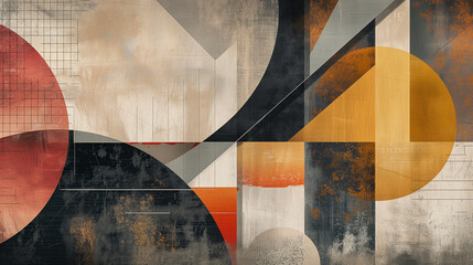 Collage of vintage and modern textures overlaid with abstract geometric shapes