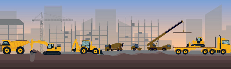 heavy construction machinery in the city. Vector illustration. © brovkoserhii