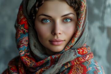 Ukrainian woman in national clothes of Ukraine realistic detailed photography texture. Ukraine woman portrait. Horizontal format